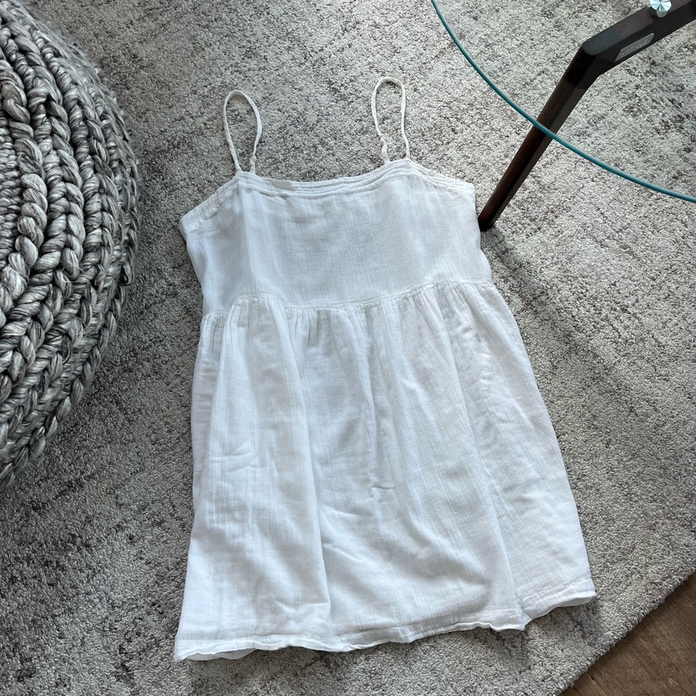 Aritzia Wilfred Safran Cotton Gauze White Spaghetti Strap Sundress Mini Sz L - Picture 10 of 12